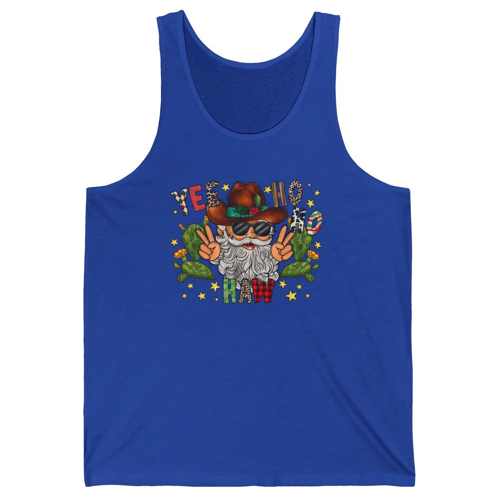 Leopard Santa Cowboy Yee Ho Haw Christmas Western Country Unisex Jersey Tank