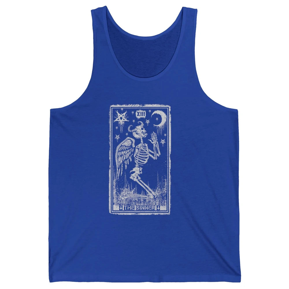 Retro Skeleton Kneeling The Sinner Tarot Card Wiccan Pagan Unisex Jersey Tank