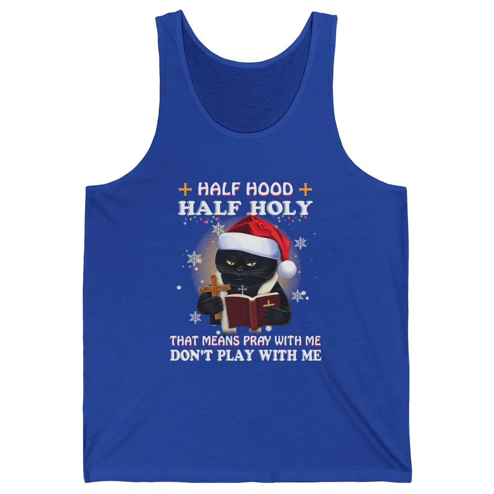 Black Cat Santa Half Hood Half Holly Christmas Bible Verse Unisex Jersey Tank