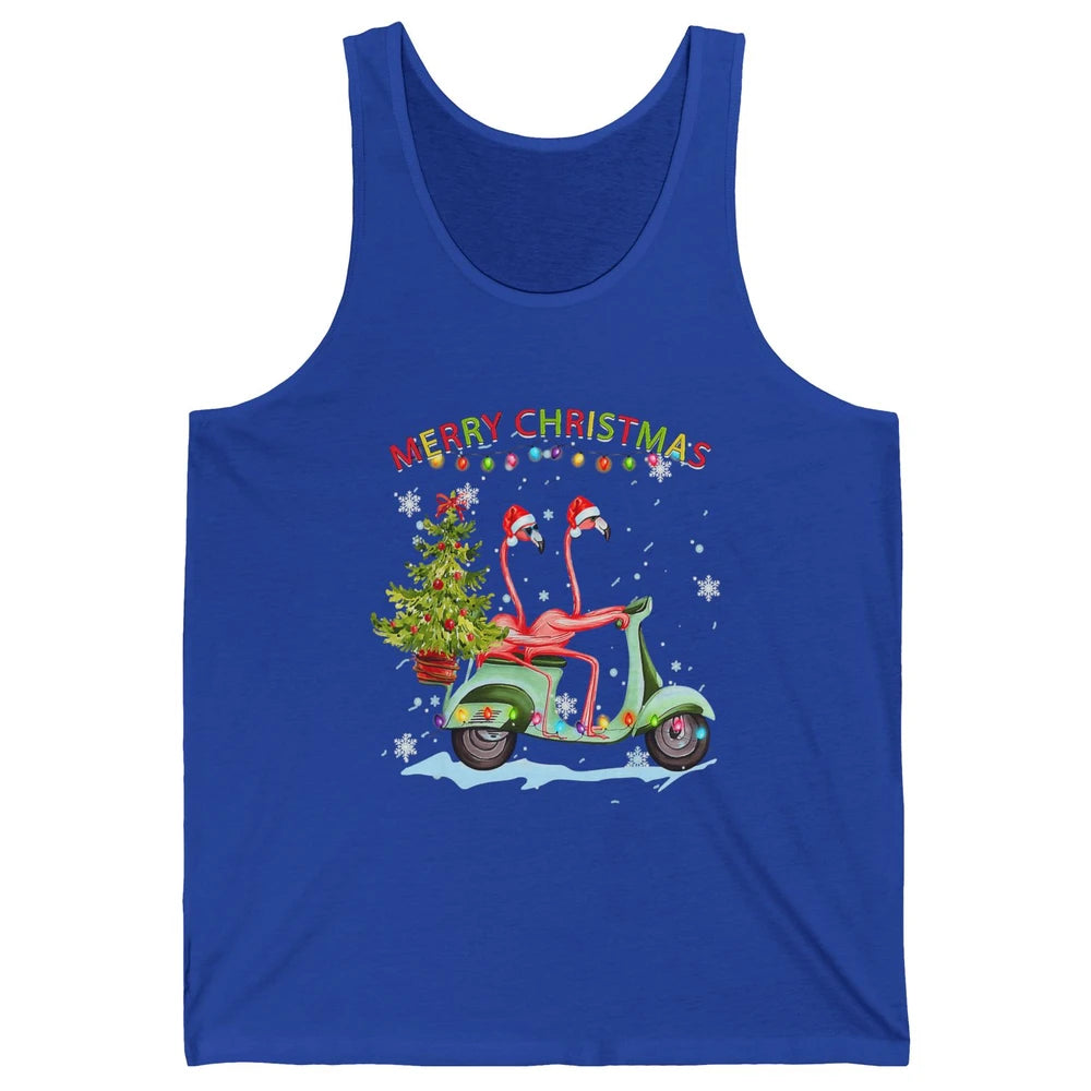 Merry Christmas Flamingos Santa Hat Xmas Lights Motorbike Unisex Jersey Tank