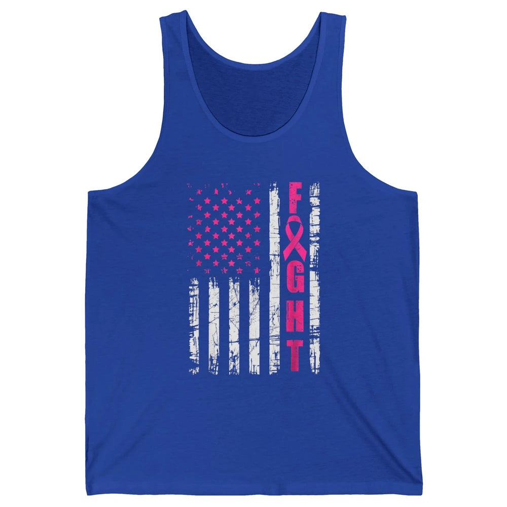 American Flag Fight Vintage Pink Ribbon Breast Cancer Month Unisex Jersey Tank