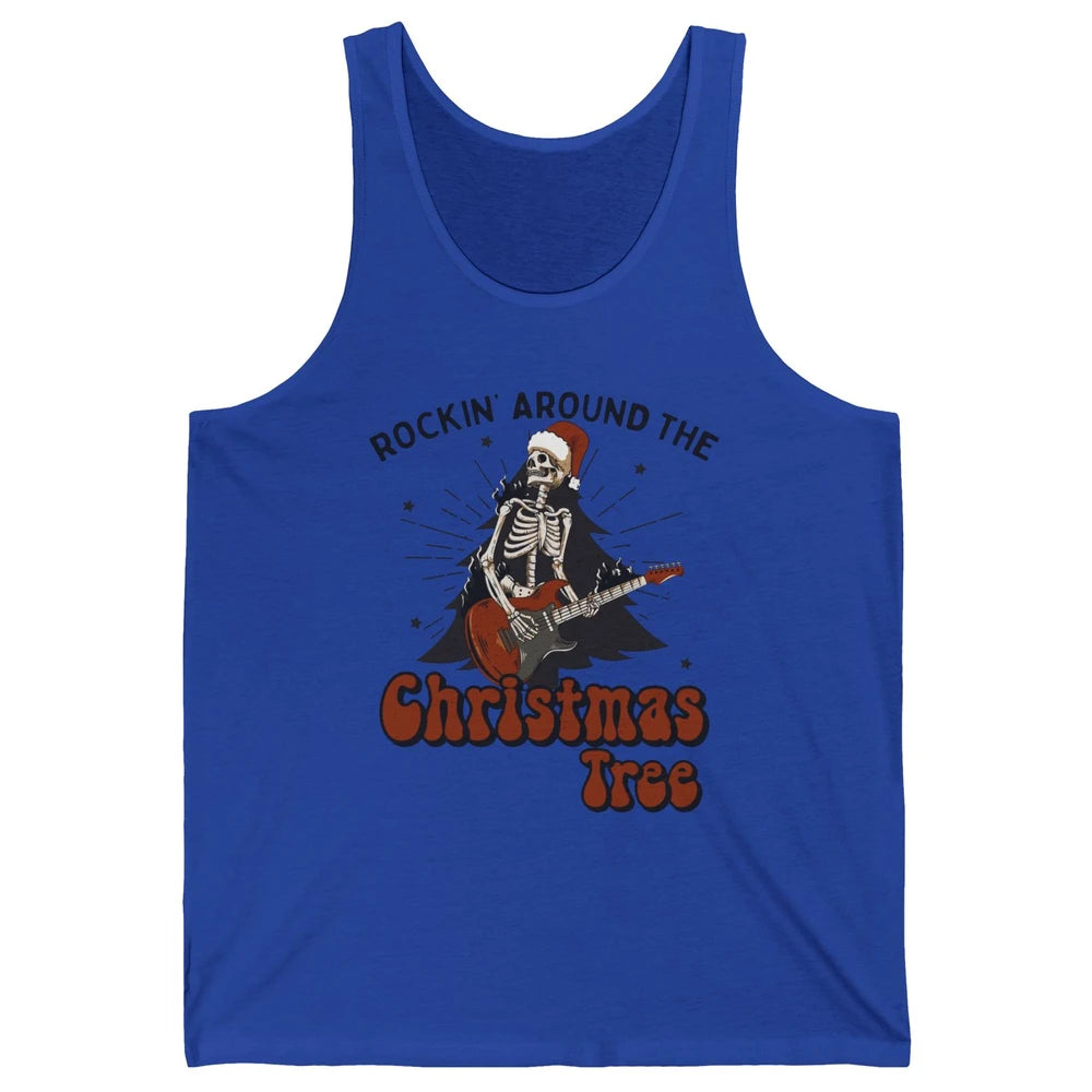 Skeleton Guitar Rocking Around Christmas Tree Western Xmas Unisex Jersey Tank