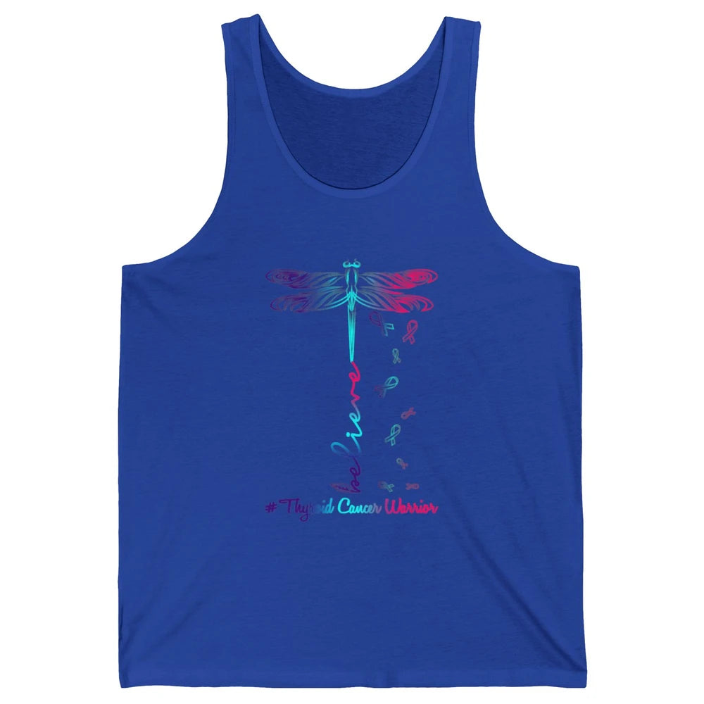 Thyroid Cancer Awareness Purple Pink Teal Ribbon Dragonfly Unisex Jersey Tank