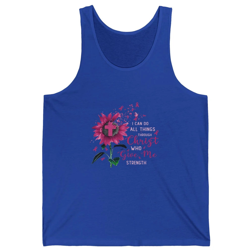 Breast Cancer Month Sunflower God Strength Cross Pink Ribbon Unisex Jersey Tank