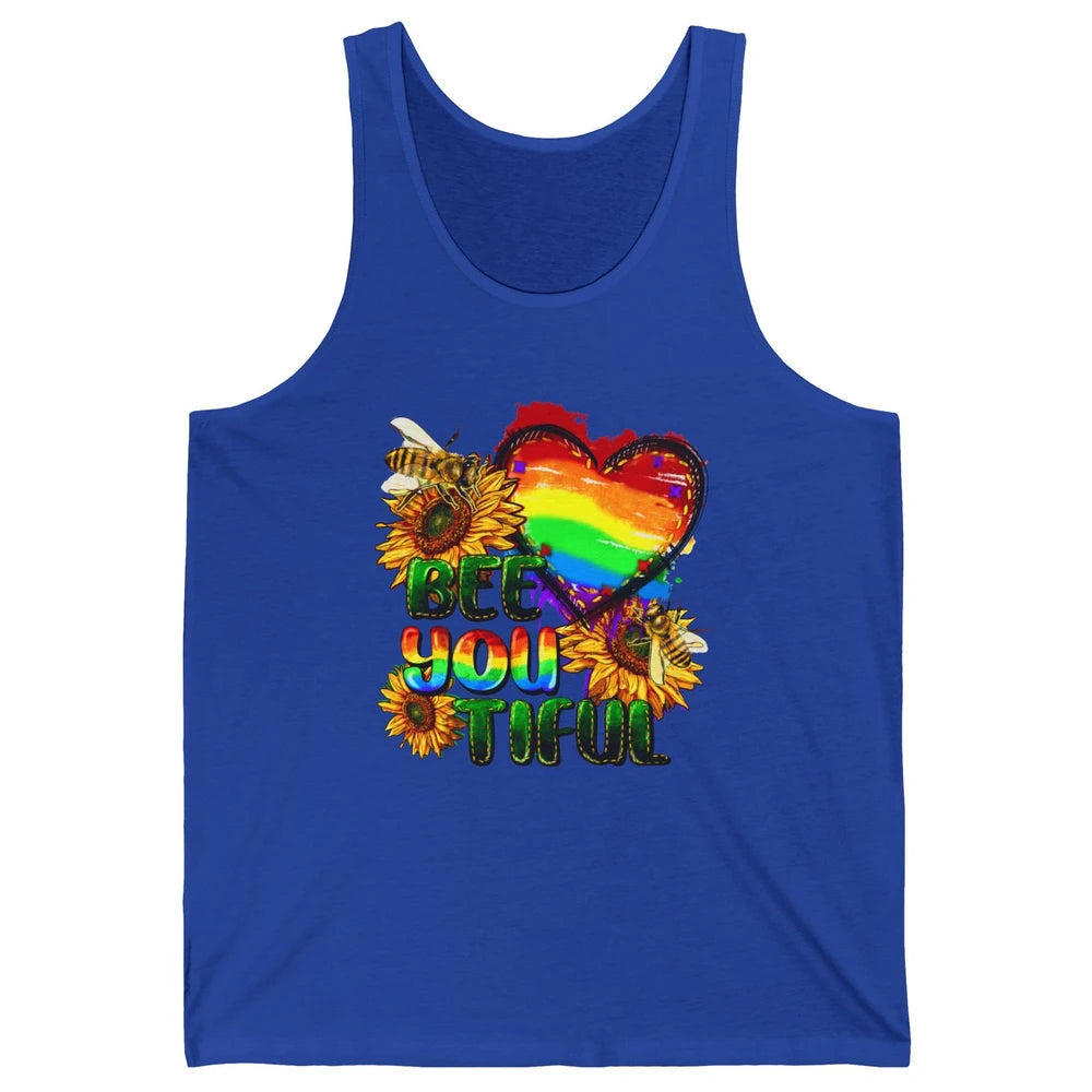 Bee You Tiful Pride Heart Rainbow Sunflower LGBT Pride Month Unisex Jersey Tank