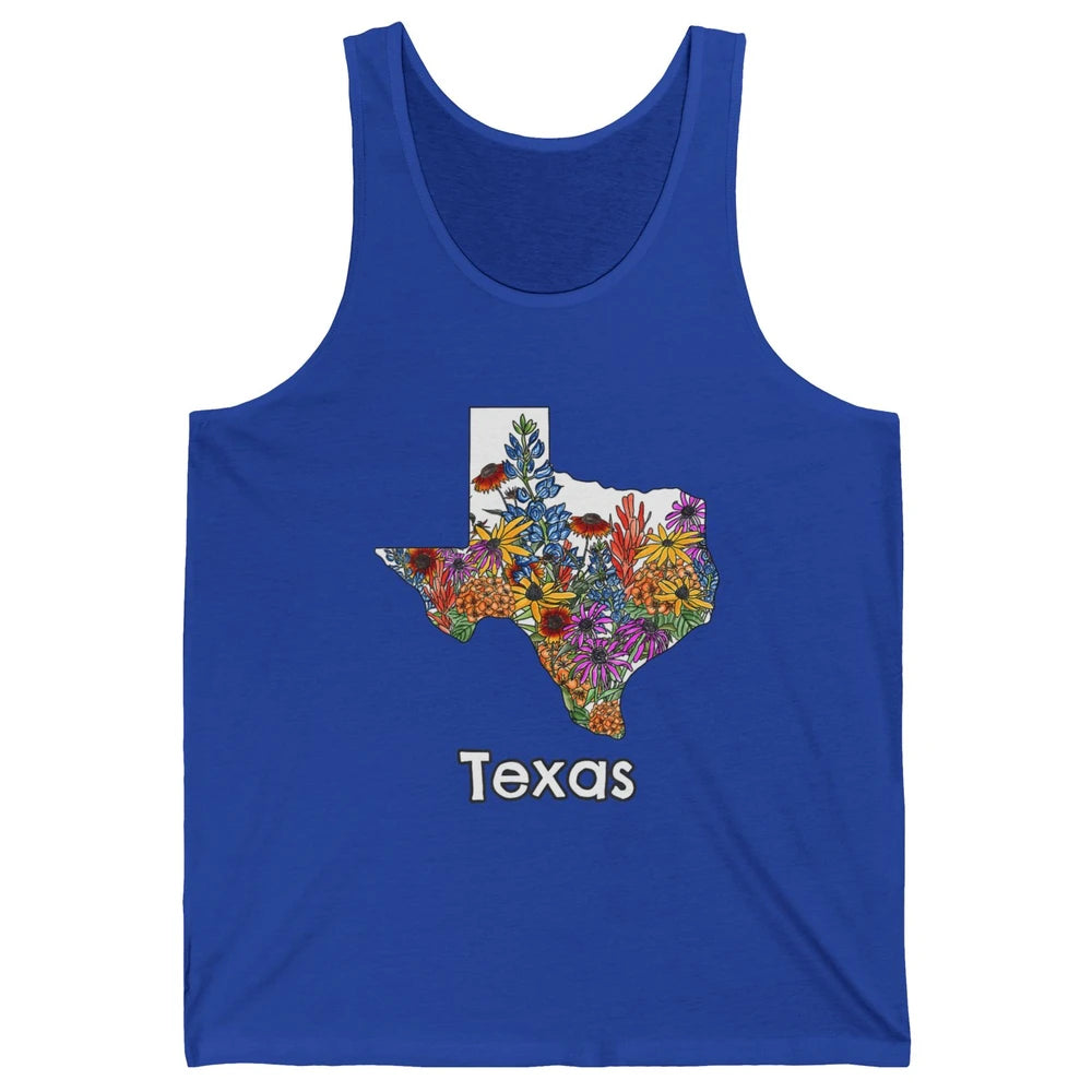 Texas Map Pride Wildflower Western Country Bluebonnet Flower Unisex Jersey Tank