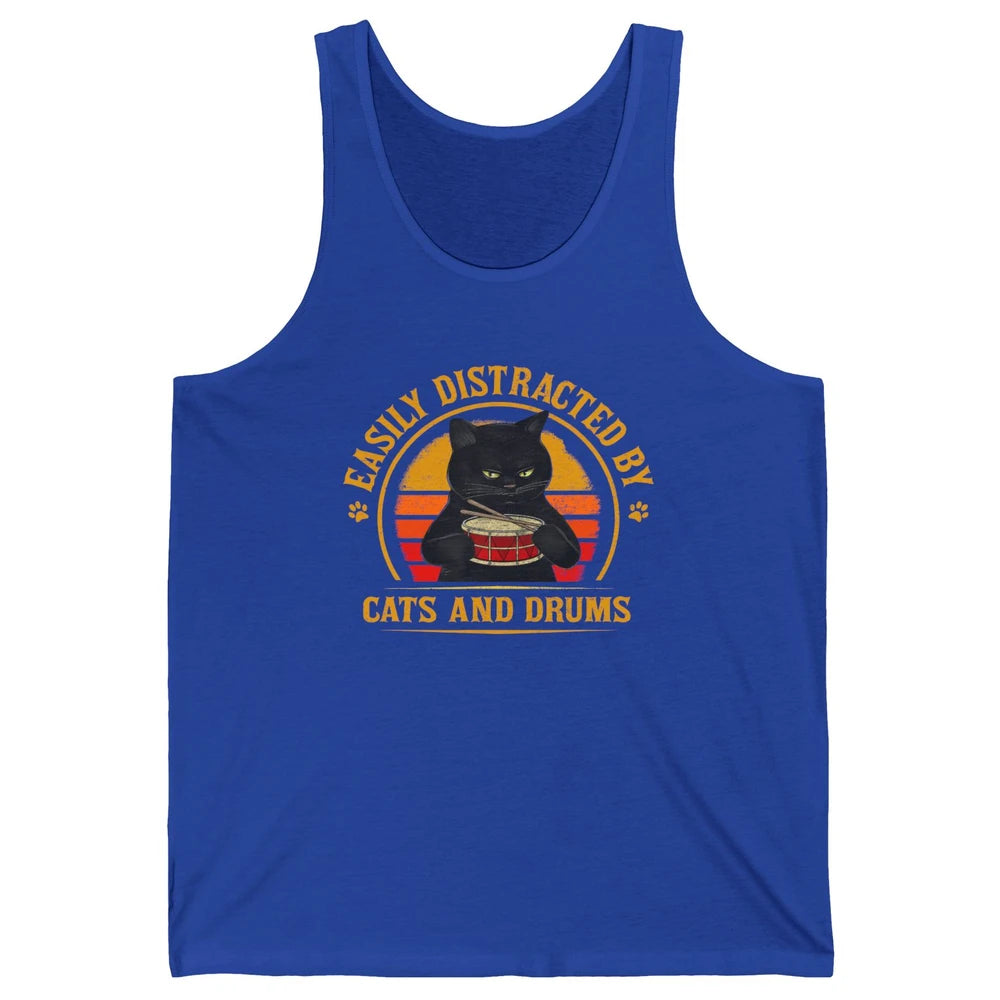 Vintage Black Cat Drummer Easily Distracted By Cat And Drums Unisex Jersey Tank