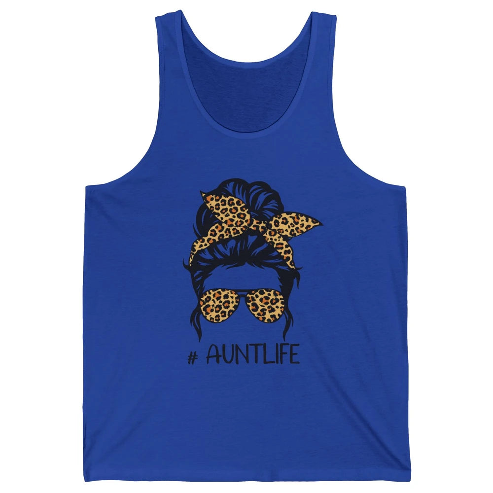 Aunt Life Messy Bun Hair Leopard Sunglasses Bandana Auntie Unisex Jersey Tank