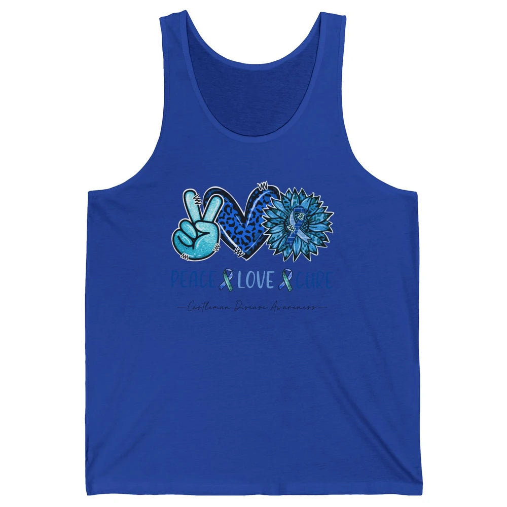 Castleman Disease Awareness Blue Ribbon Peace Love Cure Unisex Jersey Tank