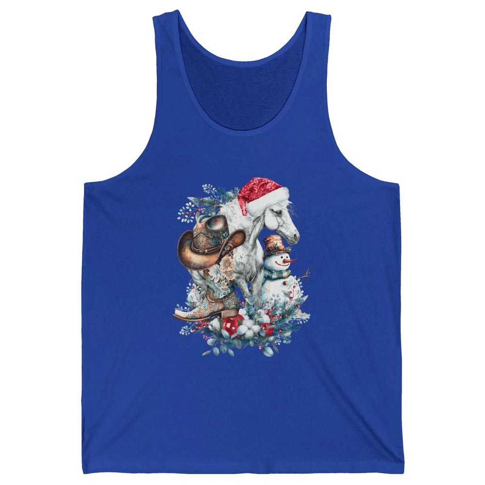 Merry Christmas Horse Howdy Cowboy Hat Boots Xmas Snowman Unisex Jersey Tank