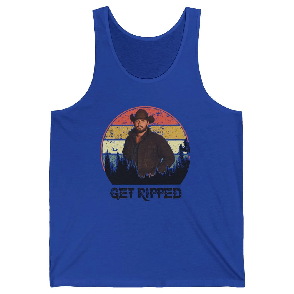 Vintage Cowboy Get Ripped Western Country Music Rodeo Dad Unisex Jersey Tank