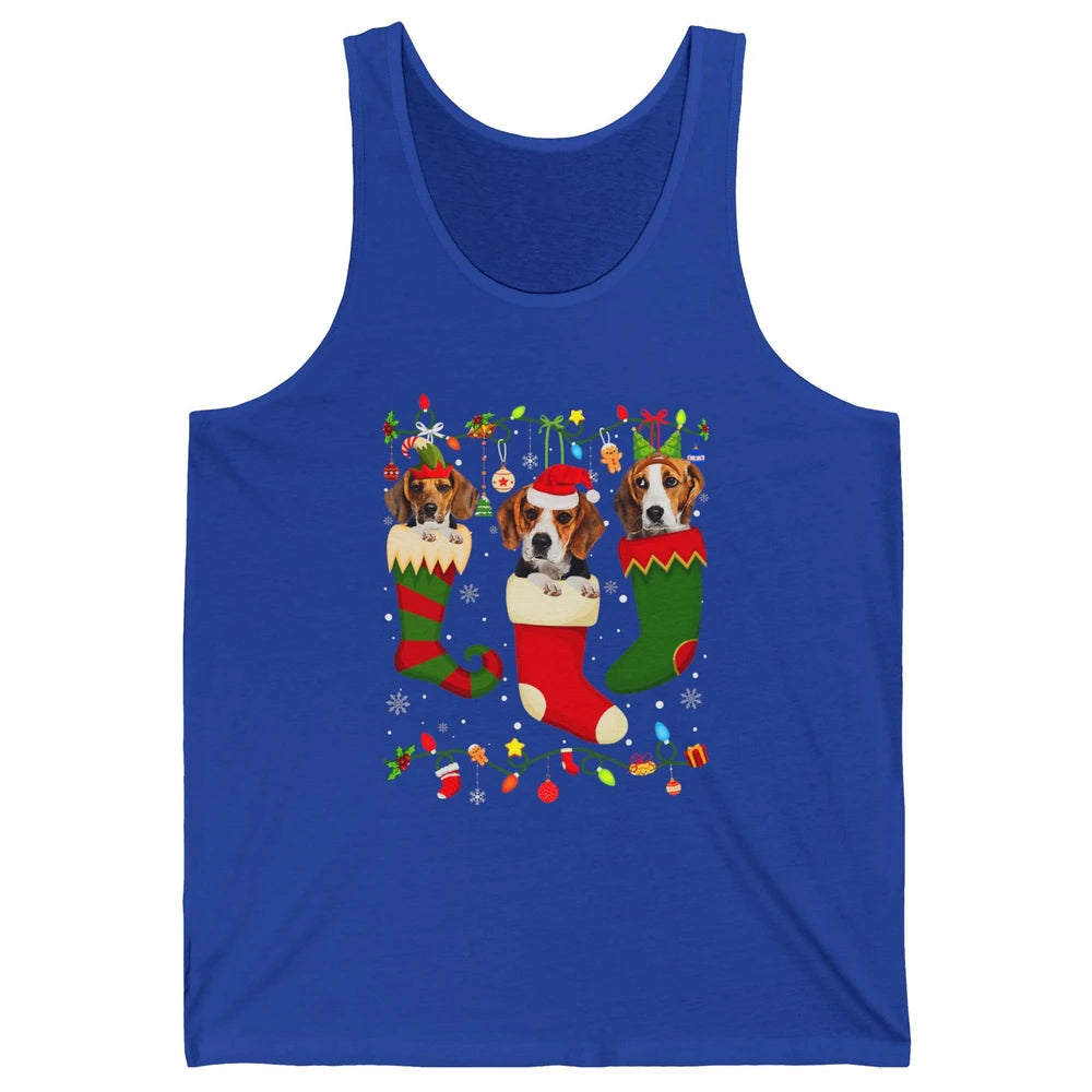 Funny Beagle Dog Christmas Tree Socks Xmas Lights Santa Hat Unisex Jersey Tank