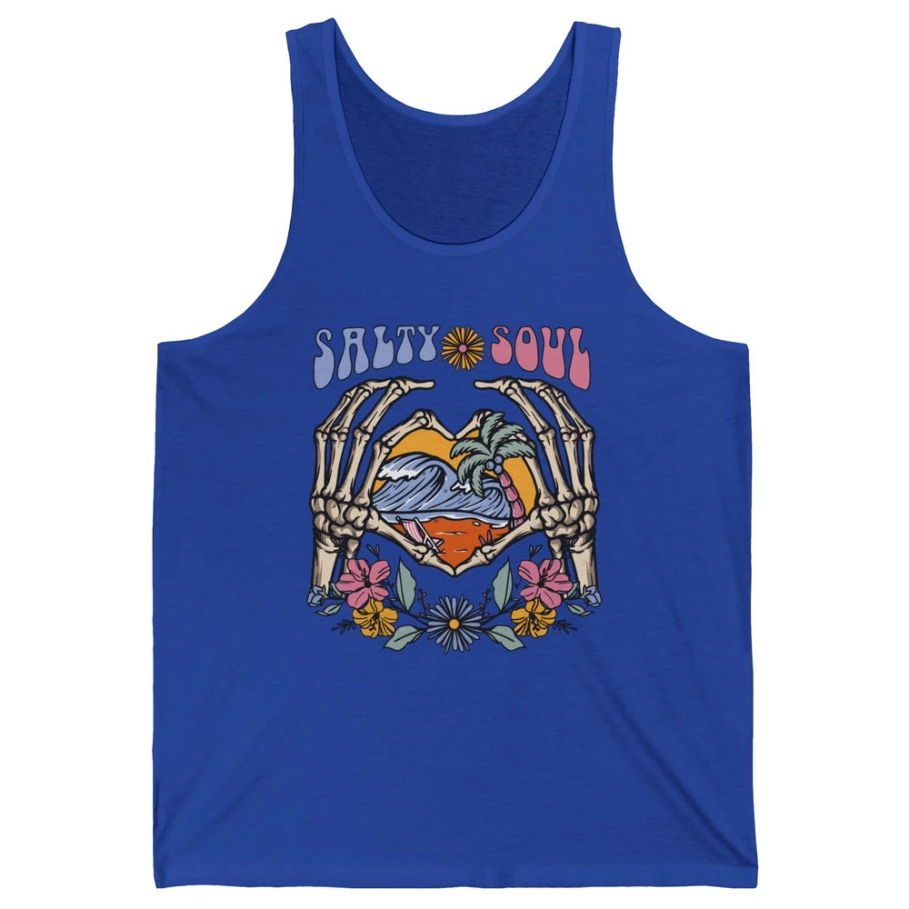 Retro Salty Beach Soul Floral Wave Skeleton Summer Vibes 70s Unisex Jersey Tank