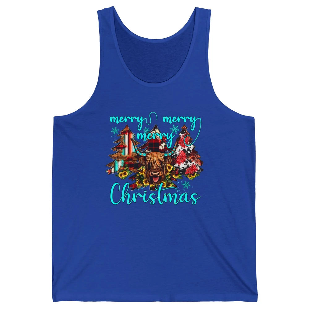 Highland Cow Merry Christmas Heifer Western Country Cowboy Unisex Jersey Tank