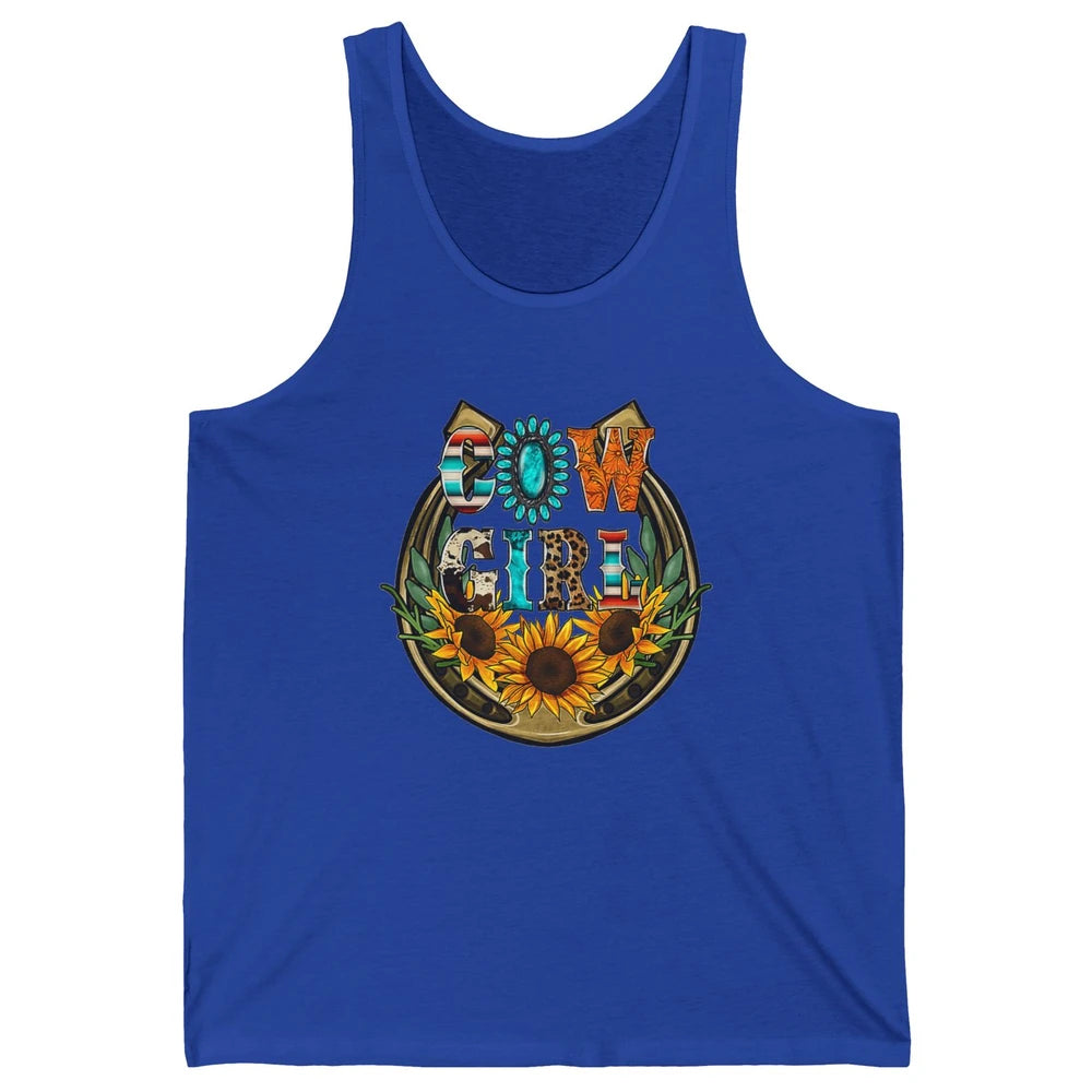 Western Country Sunflowers Retro Cowhide Serape Horseshoe Unisex Jersey Tank