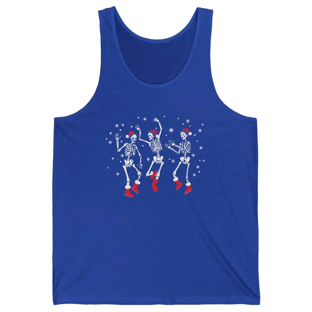 Funny Skeleton Christmas Dancing Snowflakes Santa Skeleton Unisex Jersey Tank