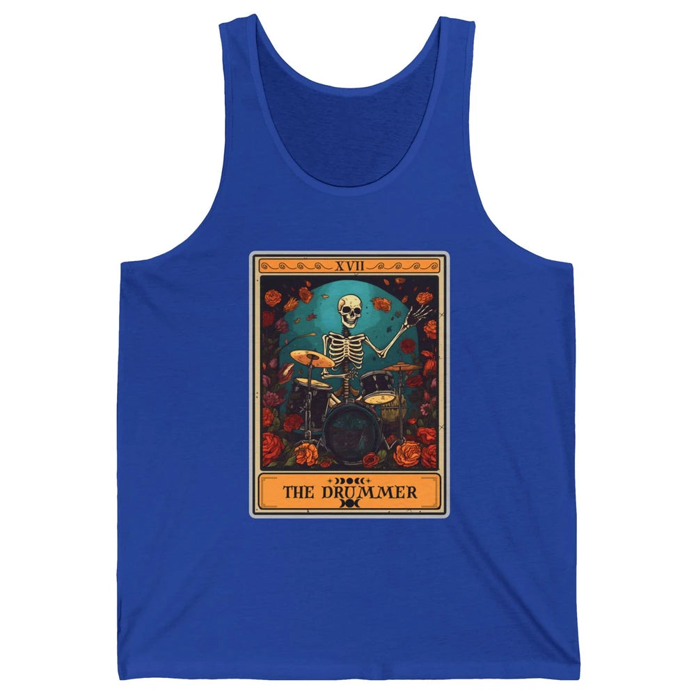 Retro Skeleton The Drummer Tarot Card Halloween Drumming Unisex Jersey Tank