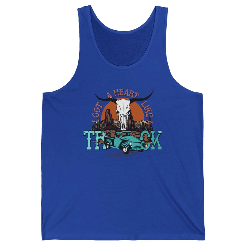 Boho Bull Skull I Got A Heart Like A Truck Western Country Unisex Jersey Tank