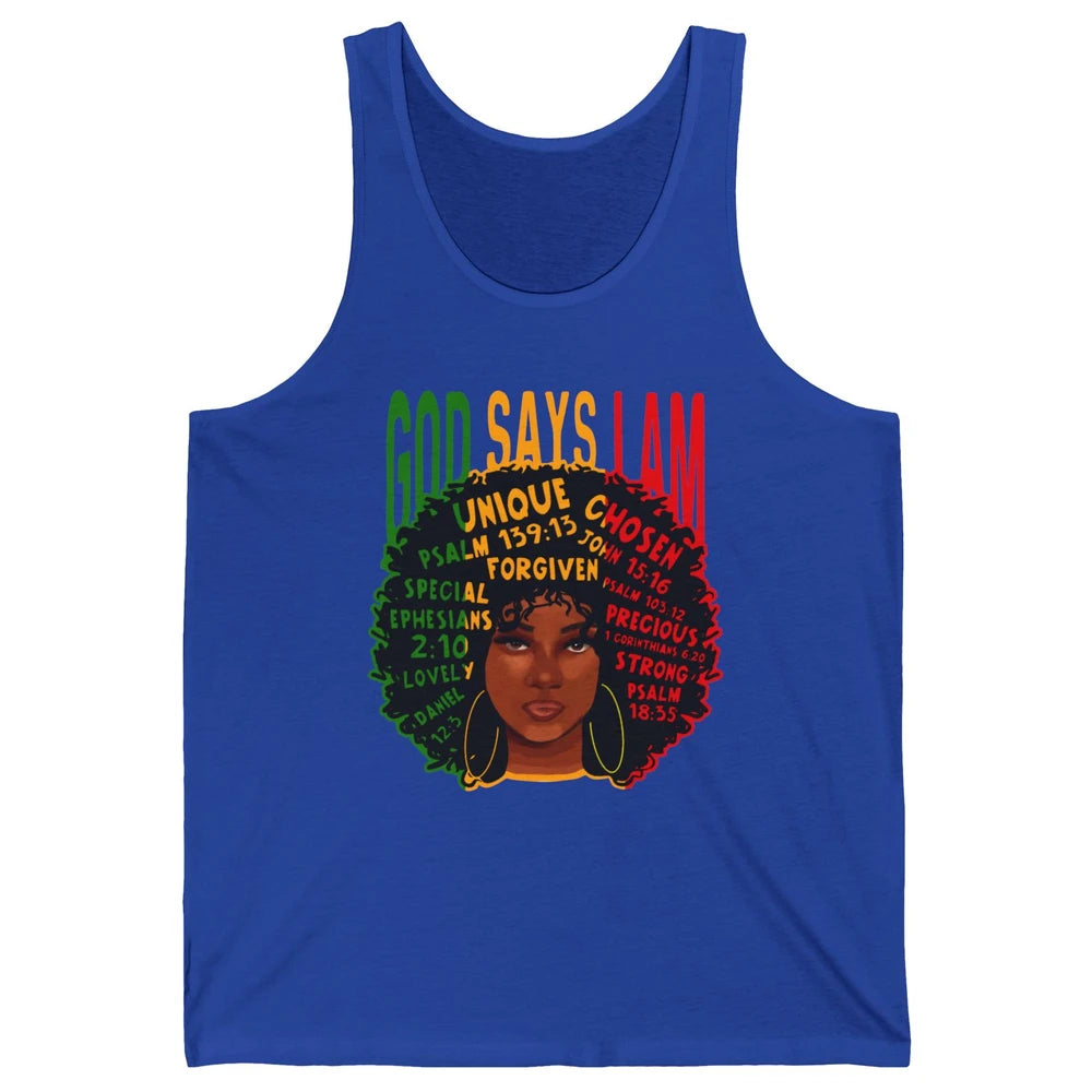 Afro Woman God Say I Am Black Melanin African American Woman Unisex Jersey Tank