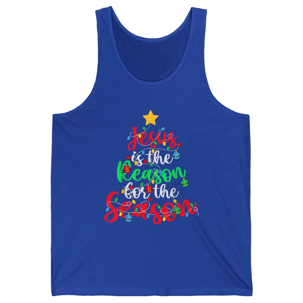 Merry Christmas Jesus The Reason For Season Xmas Tree Lights Unisex Jersey Tank