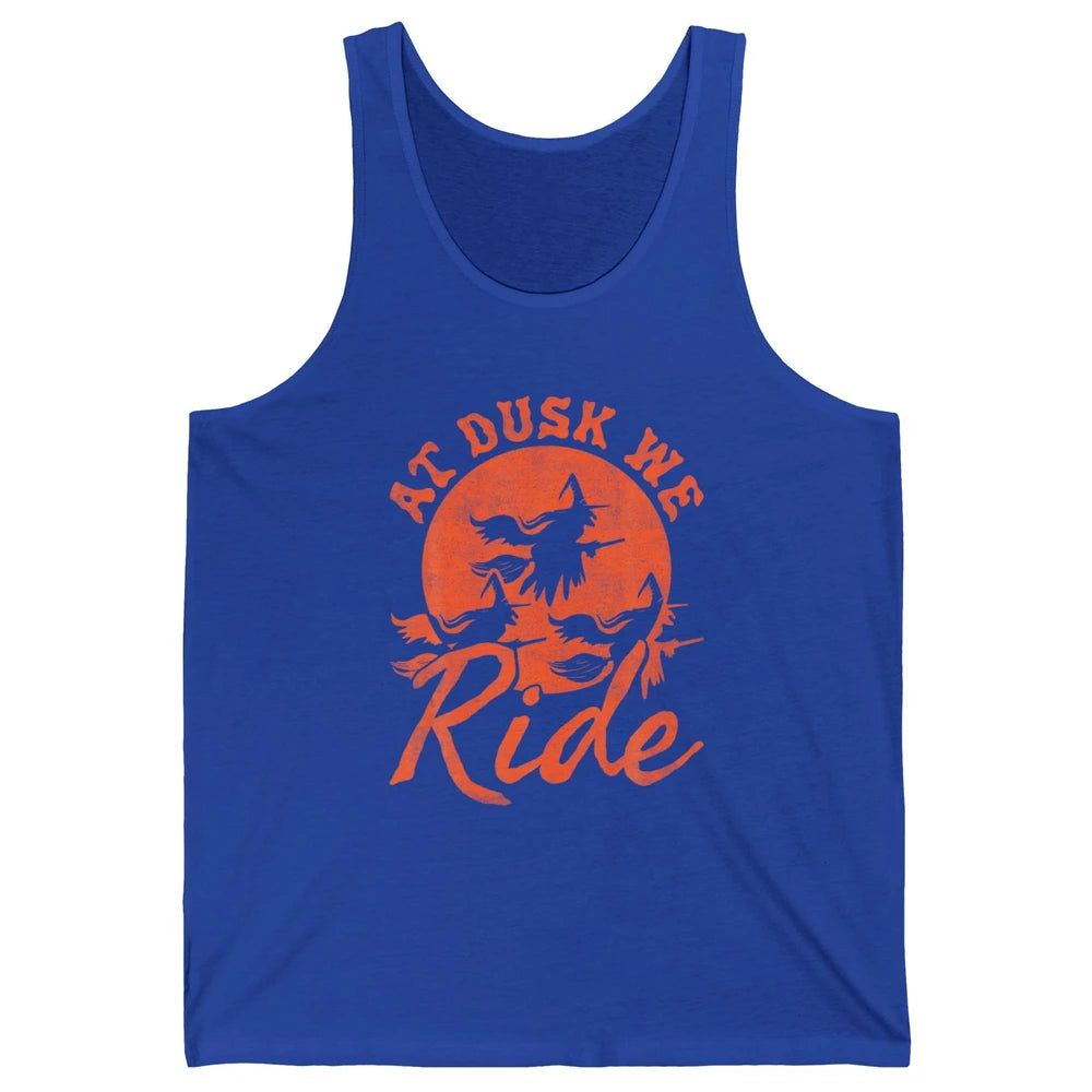 At Dusk We Ride Witch Hat Broom Moon Halloween Spooky Season Unisex Jersey Tank