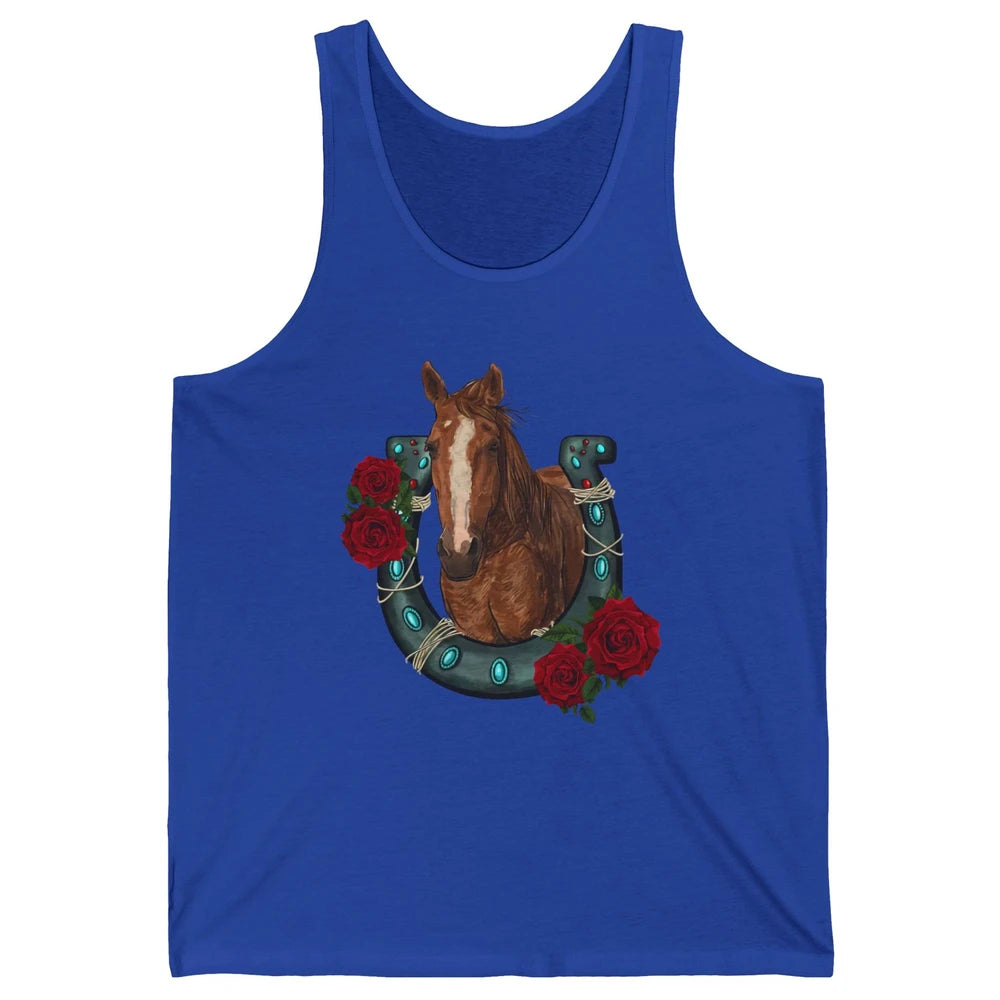 Western Country Texas Cowgirl Floral Horseshoe Horse Riding Unisex Jersey Tank