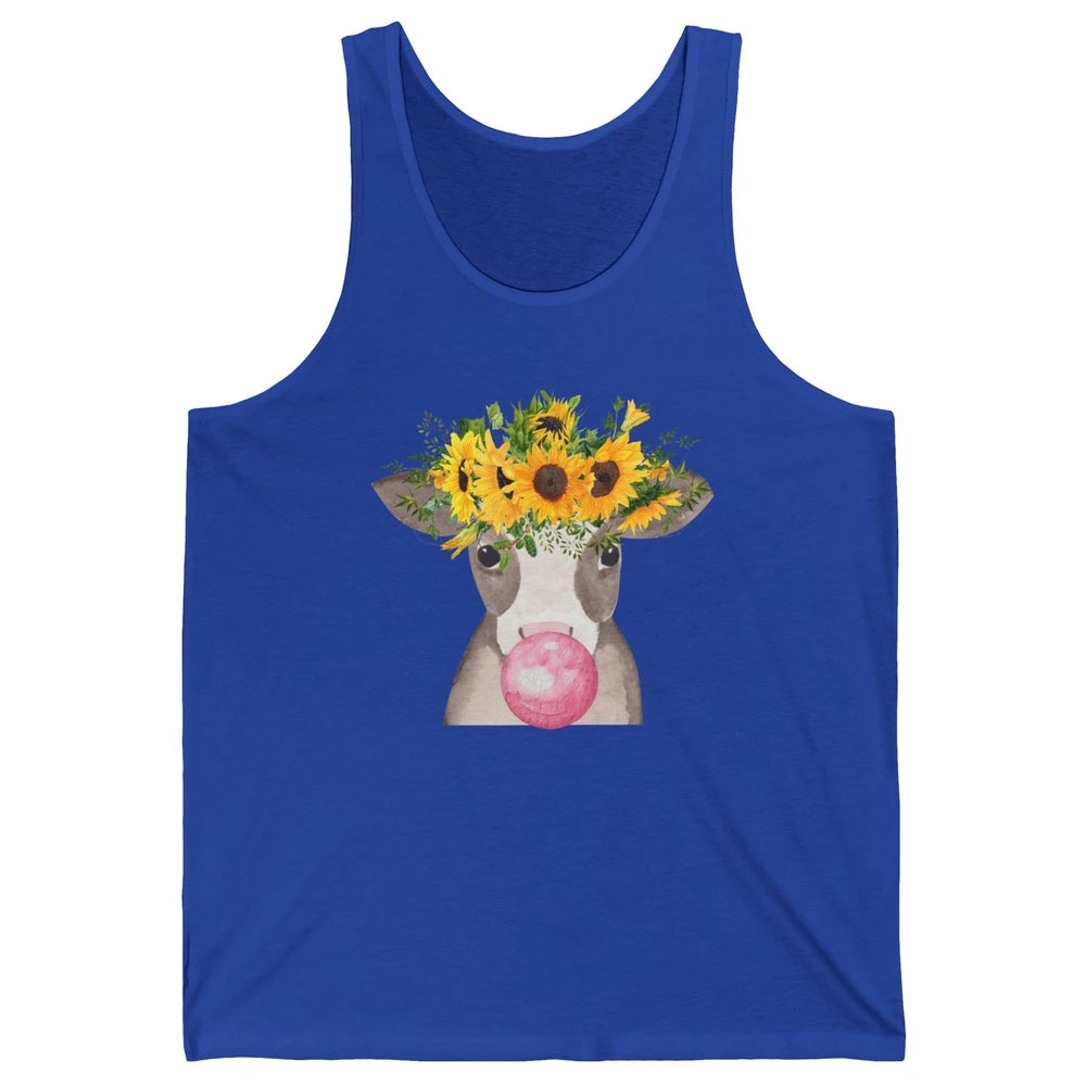 Sunflower Cow Bubble Gum Not In The Mood Western Farm Animal Unisex Jersey Tank