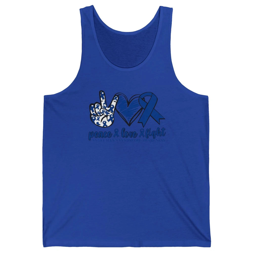 Angelman's Syndrome Awareness Blue Ribbon Peace Love Fight Unisex Jersey Tank