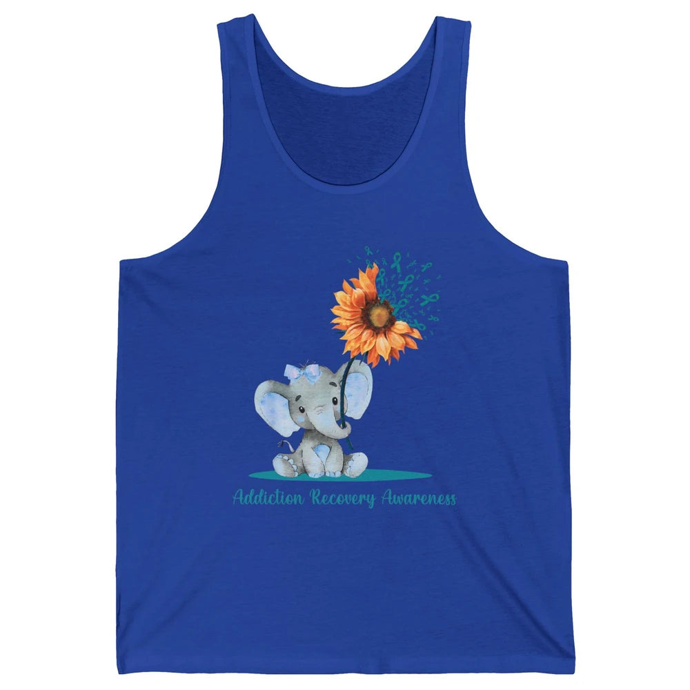 Addiction Recovery Awareness Teal Ribbon Baby Elephant Daisy Unisex Jersey Tank