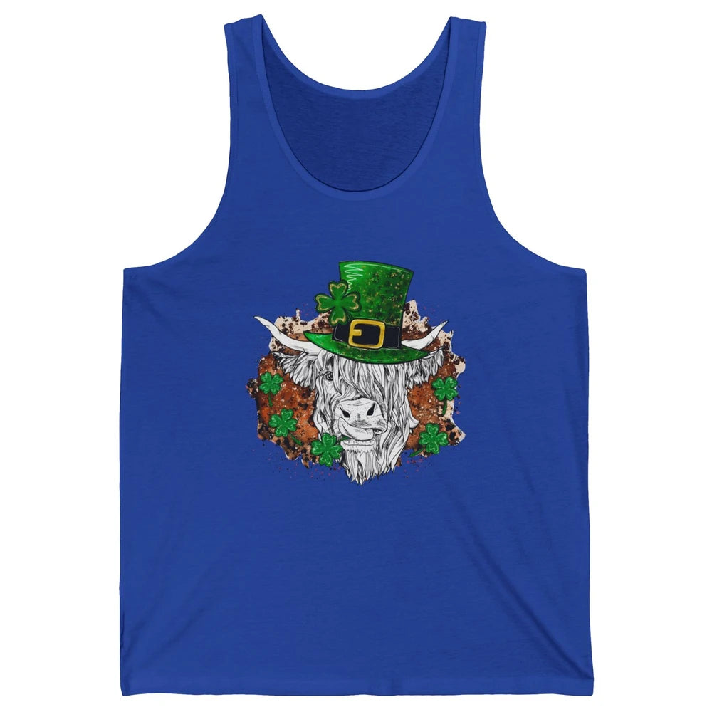 St Patrick's Day Highland Cow With Hat And Clover Shamrock Unisex Jersey Tank