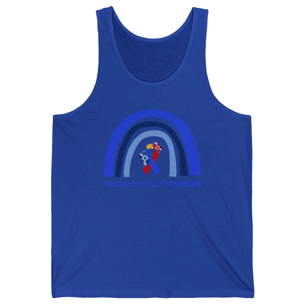 Thoracic Outlet Syndrome Awareness Floral Blue Red Ribbon Unisex Jersey Tank