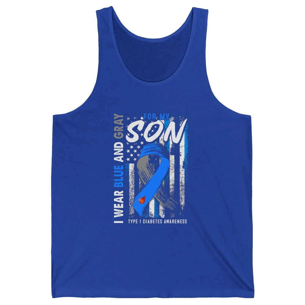 T1D Son Blue Gray Flag Diabetes Type One Awareness Warrior Unisex Jersey Tank