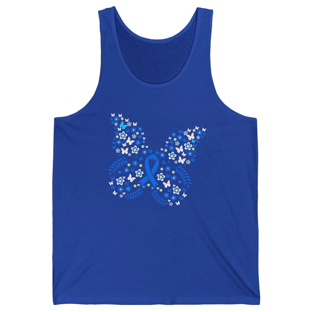 Butterfly Colon Warrior Colorectal Cancer Dark Blue Ribbon Unisex Jersey Tank