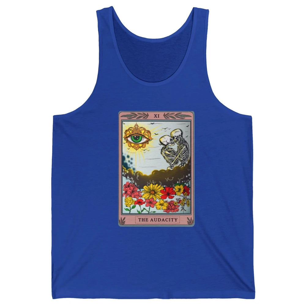 Retro Skeleton Riding Cloud The Audacity Tarot Card Rainbow Unisex Jersey Tank