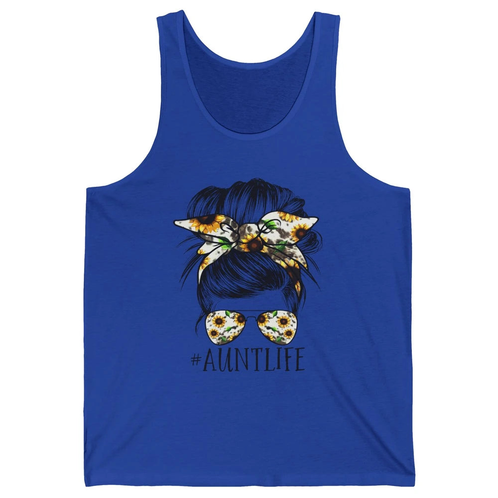 Aunt Life Messy Bun Hair Sunflower Sunglasses Bandana Auntie Unisex Jersey Tank