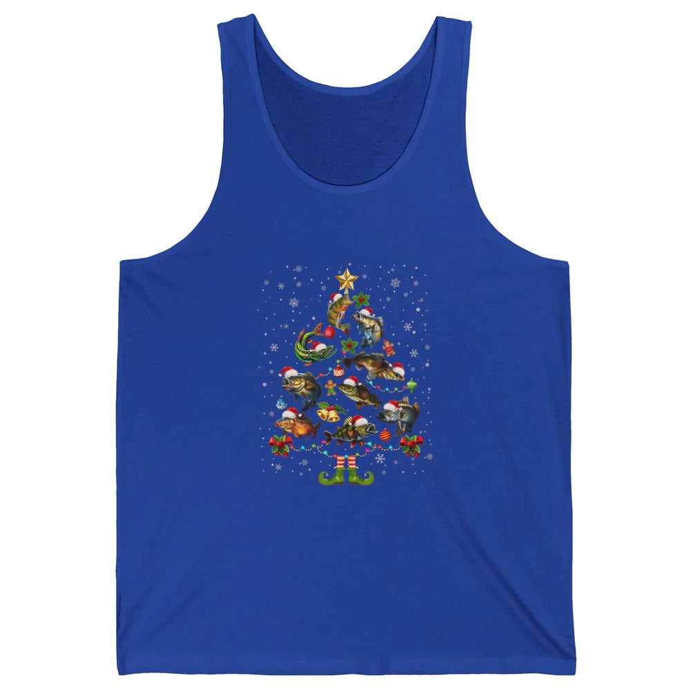 Merry Christmas Fishmas Fishing Tree Fisherman Xmas Lights Unisex Jersey Tank