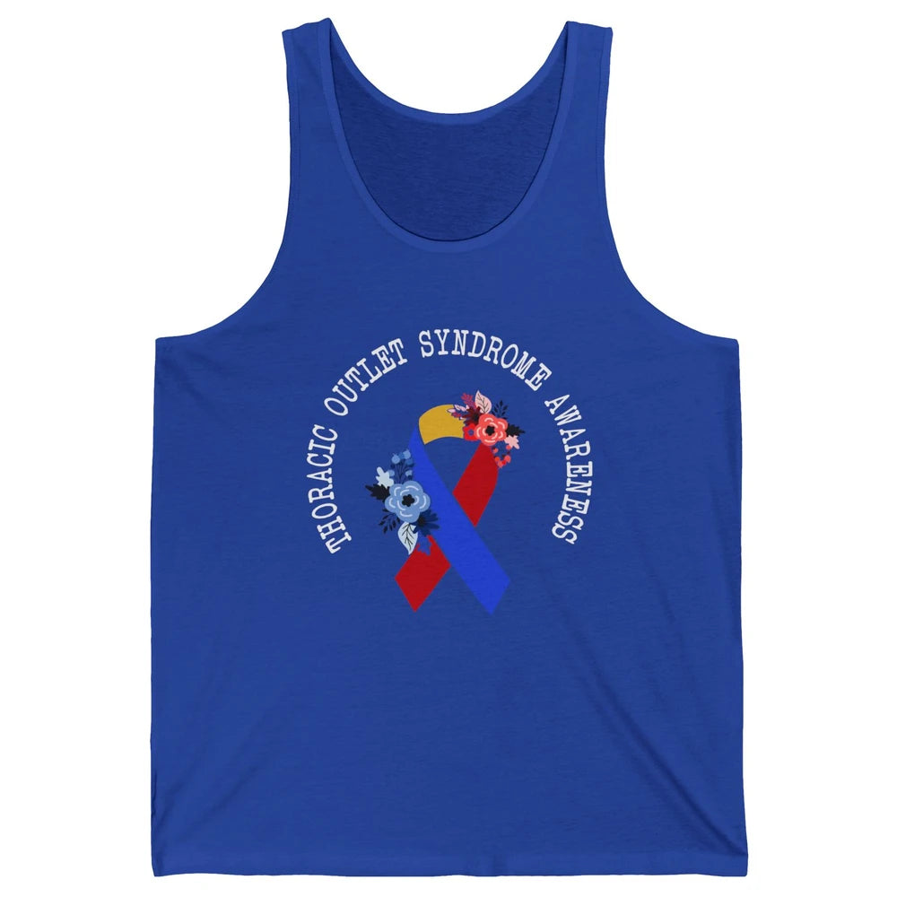 Thoracic Outlet Syndrome Awareness Floral Blue Red Ribbon Unisex Jersey Tank