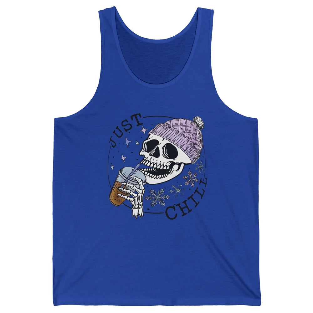 Funny Skeleton Coffee Just Relax Snowflakes Christmas Unisex Jersey Tank