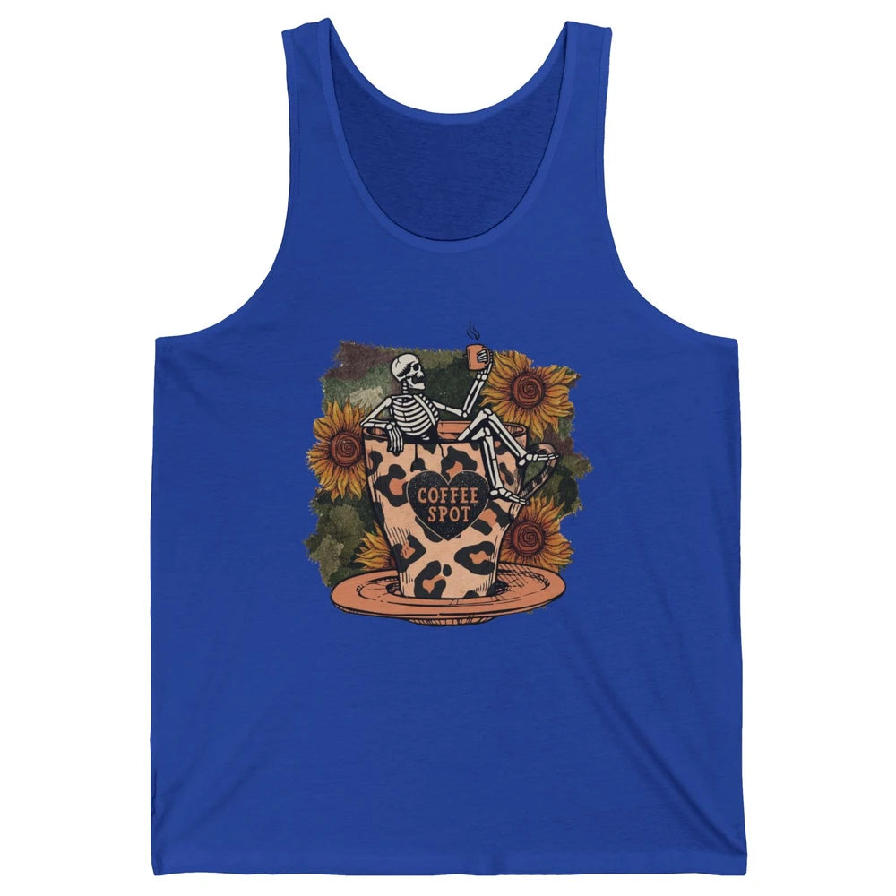 Sunflower Skeleton Dead Inside But Caffeinated Coffee Lovers Unisex Jersey Tank