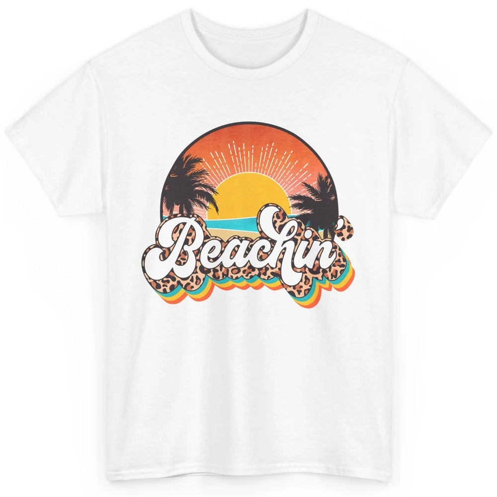 Beachin' Leopard Retro Summer Sunset Beach Lovers Vacation Classic Unisex T-Shirt