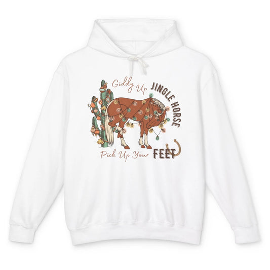 Giddy Up Jingle Horse Pick Up Your Feet Christmas Lights Unisex Lightweight Hoodie