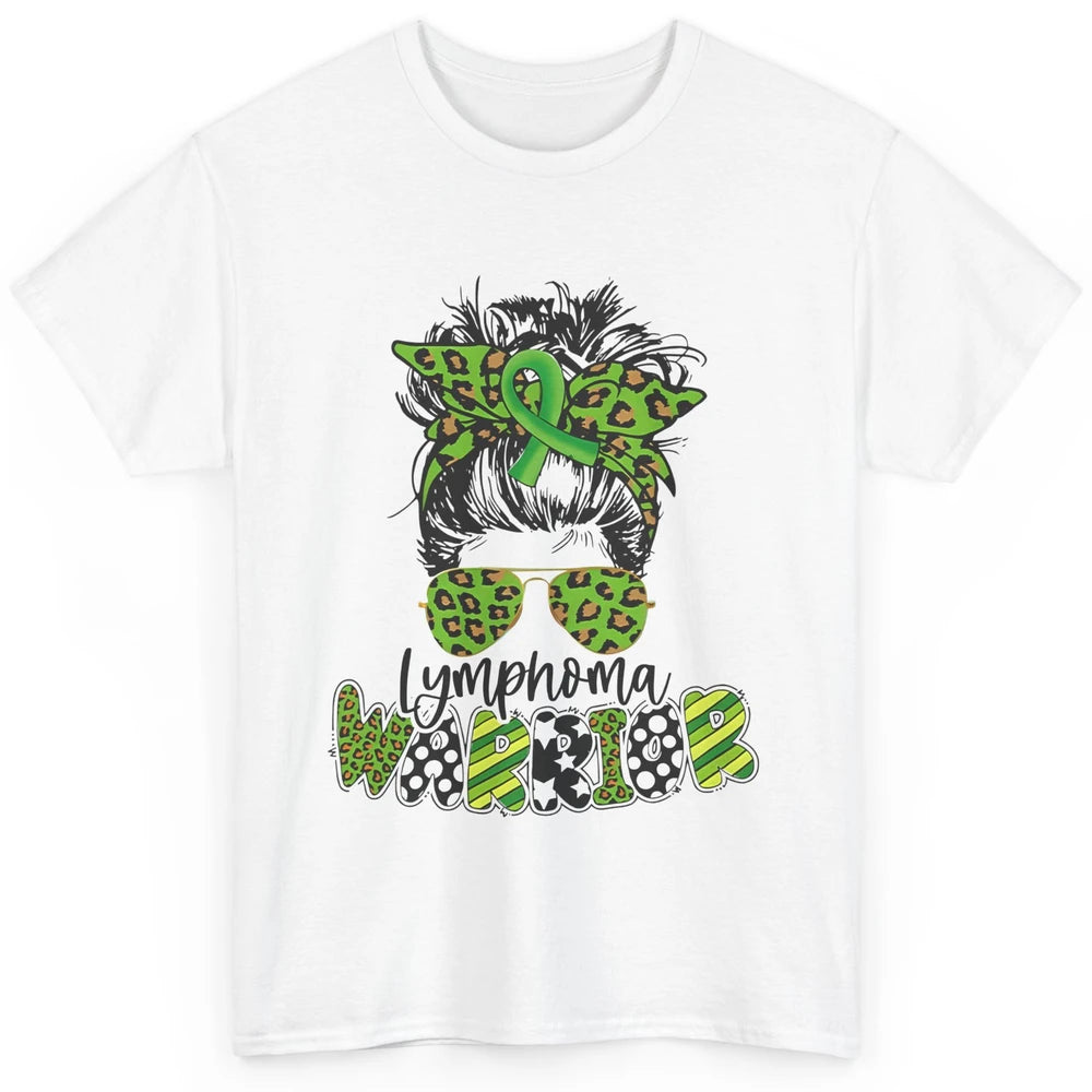 Warrior Fight Lymphoma Cancer Green Leopard Ribbon Messy Bun Classic Unisex T-Shirt