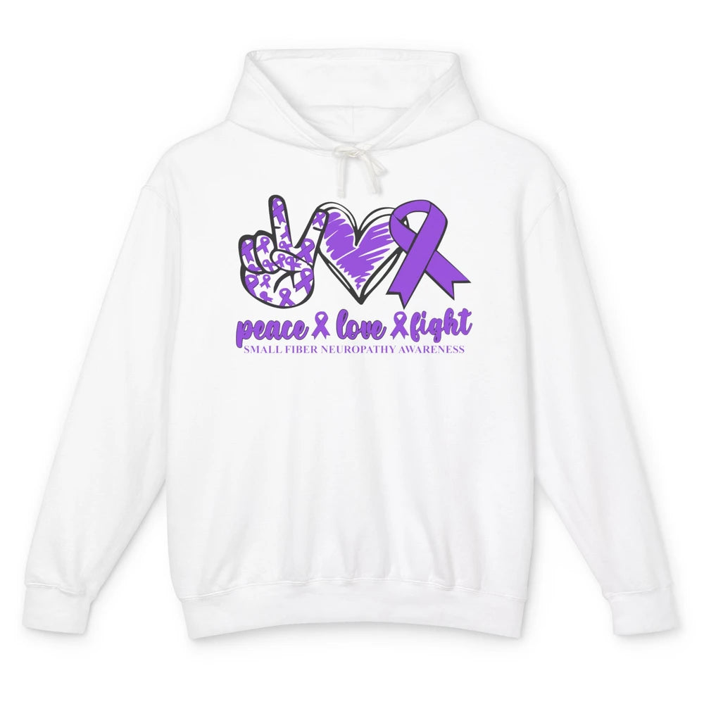 Small Fiber Neuropathy Purple Ribbon Peace Love Fight Unisex Lightweight Hoodie