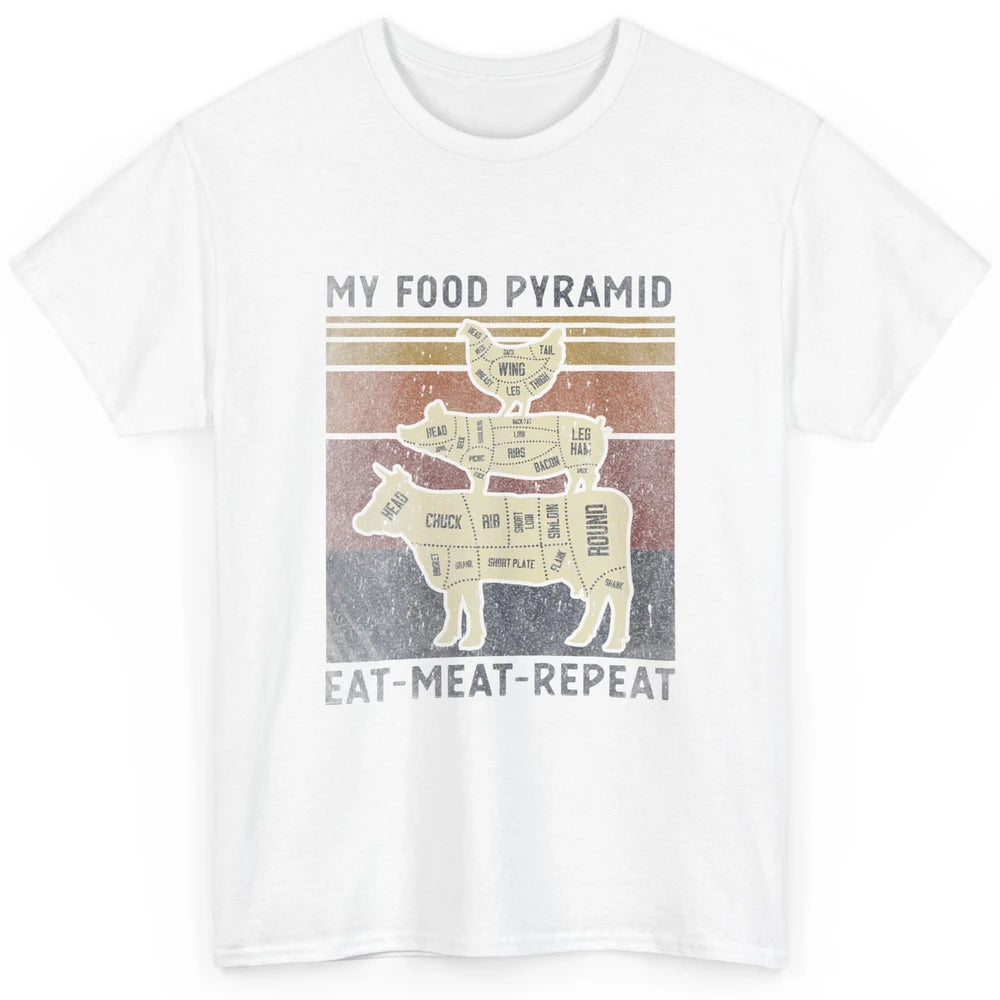 Vintage My Food Pyramid Eat Meat BBQ Lover Fast Food Retro Classic Unisex T-Shirt