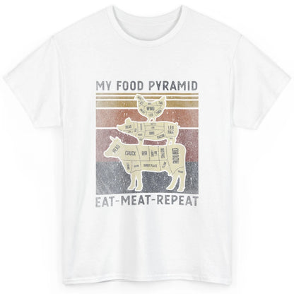 Vintage My Food Pyramid Eat Meat BBQ Lover Fast Food Retro Classic Unisex T-Shirt