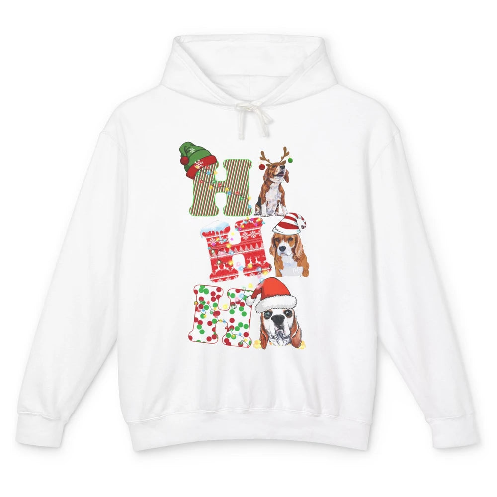 Funny Beagle Christmas Light Santa Beagle Reindeer Snowflake Unisex Lightweight Hoodie