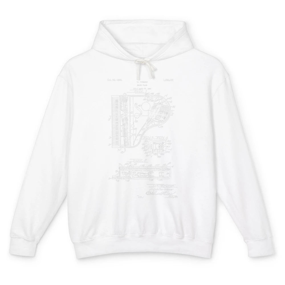 Piano Patent Style Vintage Grand Pianist Line Art Drawing Unisex Lightweight Hoodie