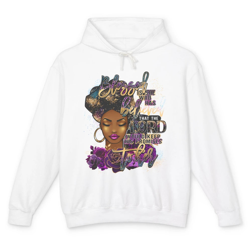 Afro Woman Blessed Is She Who Believed God African Christian Unisex Lightweight Hoodie