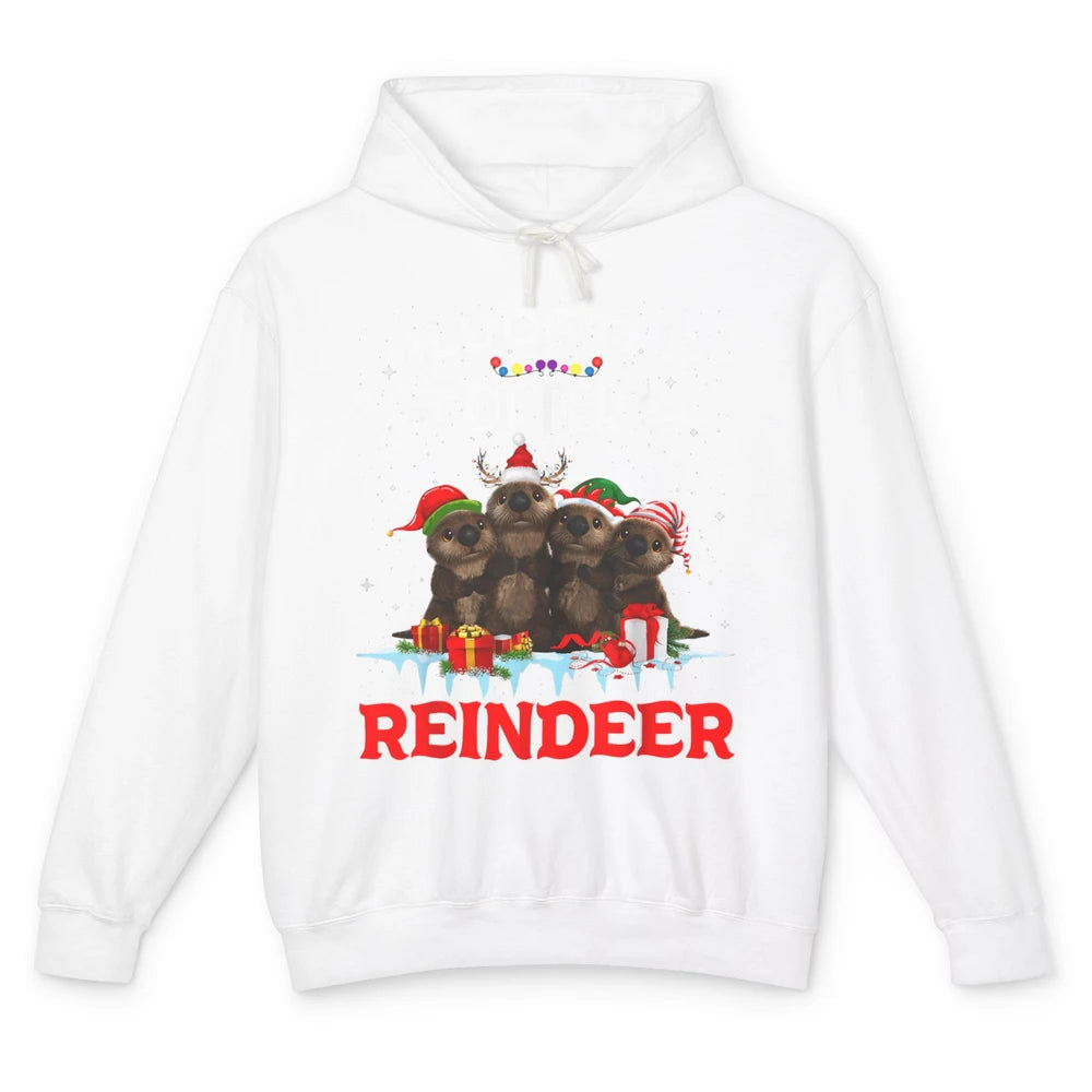 Merry Christmas All Of Otter Reindeer Funny Xmas Santa Hat Unisex Lightweight Hoodie