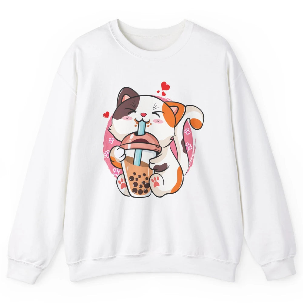 Boba Tea Cat Kawaii Cat Drink Milk Tea Kawaii Boba Cat Lover Unisex Crewneck Sweatshirt